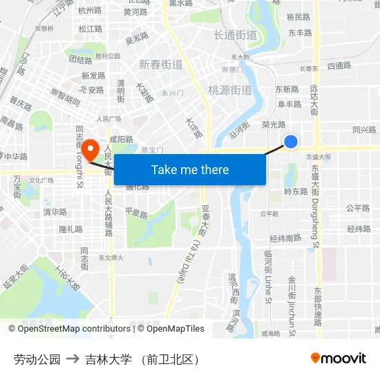 劳动公园 to 吉林大学 （前卫北区） map