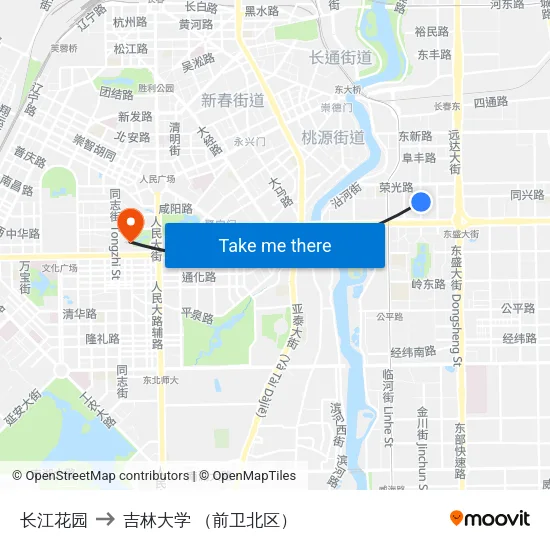 长江花园 to 吉林大学 （前卫北区） map