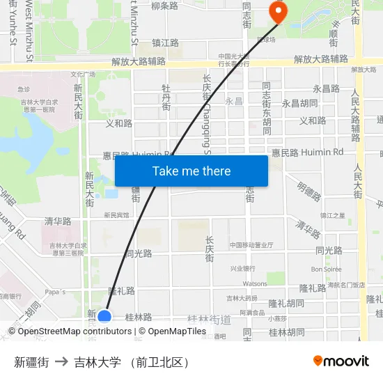 新疆街 to 吉林大学 （前卫北区） map