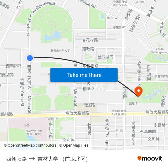 西朝阳路 to 吉林大学 （前卫北区） map