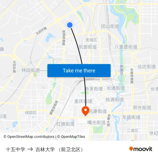 十五中学 to 吉林大学 （前卫北区） map
