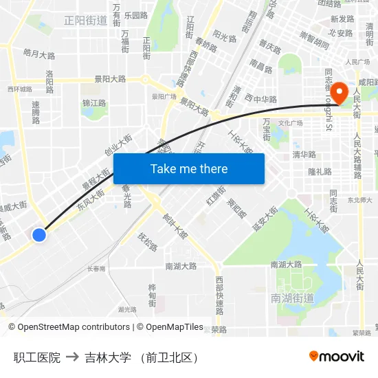 职工医院 to 吉林大学 （前卫北区） map