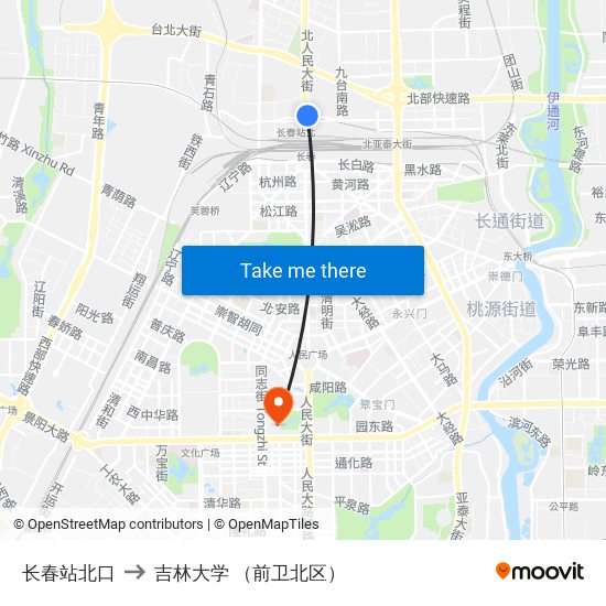 长春站北口 to 吉林大学 （前卫北区） map