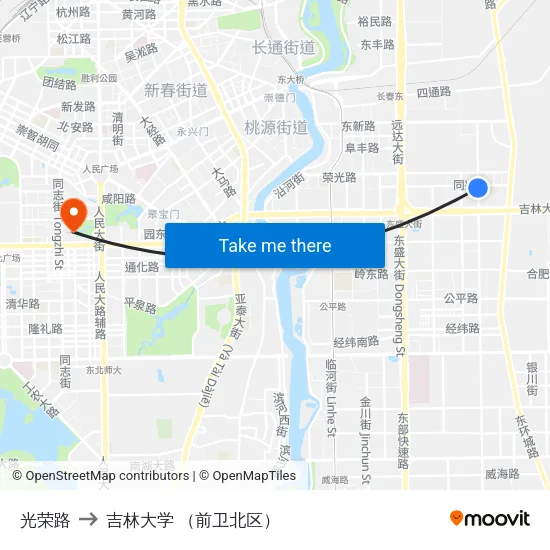 光荣路 to 吉林大学 （前卫北区） map