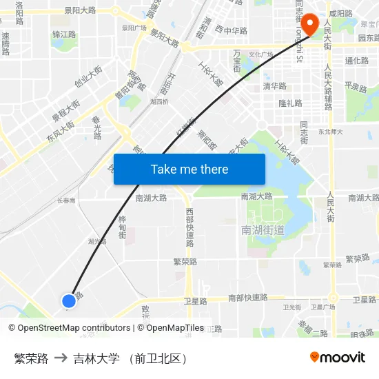 繁荣路 to 吉林大学 （前卫北区） map