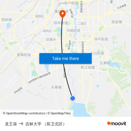 龙王庙 to 吉林大学 （前卫北区） map