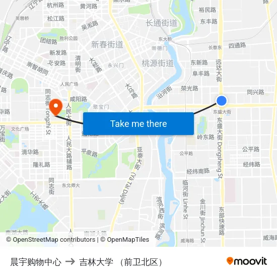 晨宇购物中心 to 吉林大学 （前卫北区） map