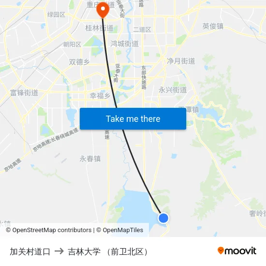 加关村道口 to 吉林大学 （前卫北区） map