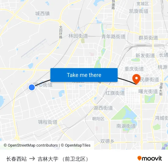 长春西站 to 吉林大学 （前卫北区） map