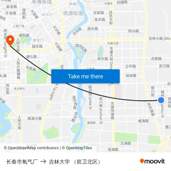 长春市氧气厂 to 吉林大学 （前卫北区） map