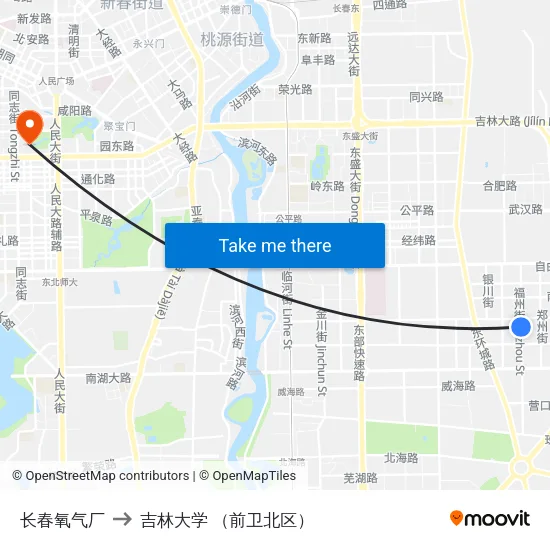 长春氧气厂 to 吉林大学 （前卫北区） map