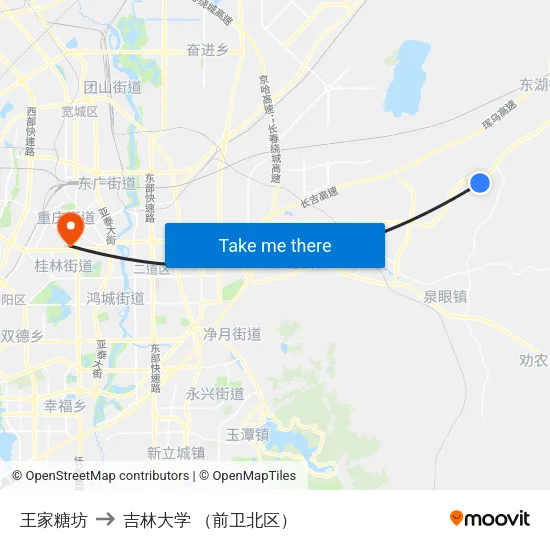 王家糖坊 to 吉林大学 （前卫北区） map