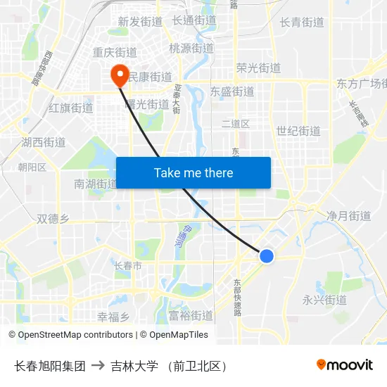 长春旭阳集团 to 吉林大学 （前卫北区） map