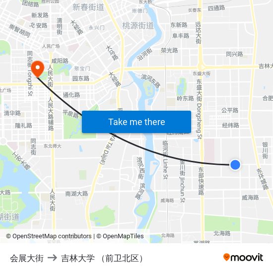 会展大街 to 吉林大学 （前卫北区） map