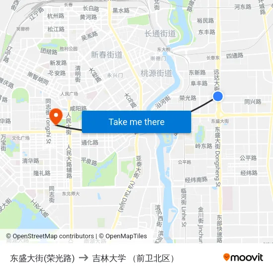 东盛大街(荣光路) to 吉林大学 （前卫北区） map