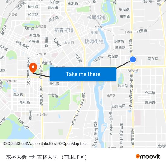 东盛大街 to 吉林大学 （前卫北区） map