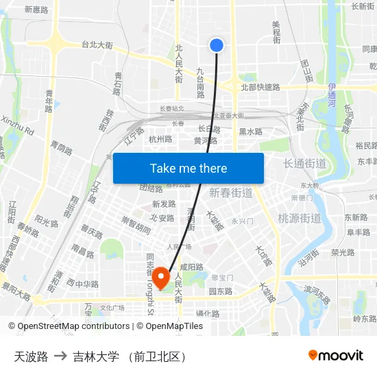 天波路 to 吉林大学 （前卫北区） map