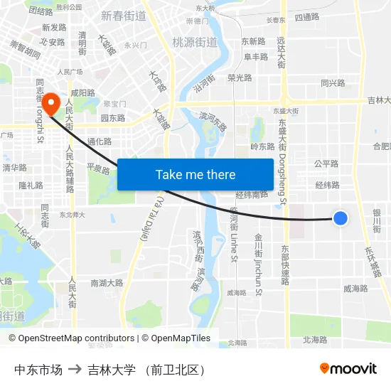 中东市场 to 吉林大学 （前卫北区） map