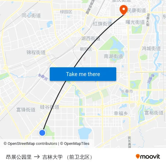 昂展公园里 to 吉林大学 （前卫北区） map