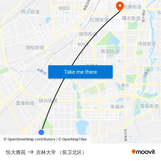 恒大雅苑 to 吉林大学 （前卫北区） map