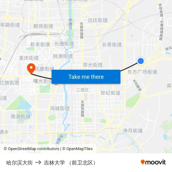 哈尔滨大街 to 吉林大学 （前卫北区） map