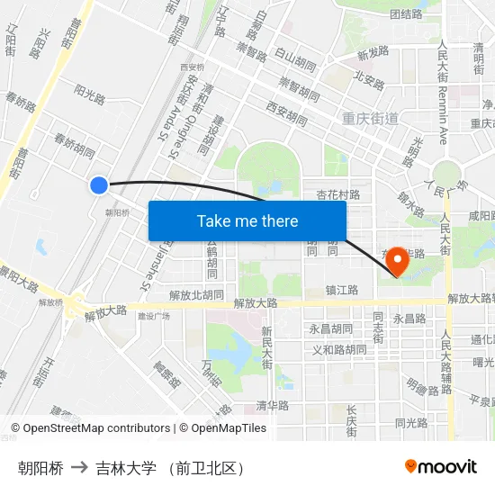 朝阳桥 to 吉林大学 （前卫北区） map