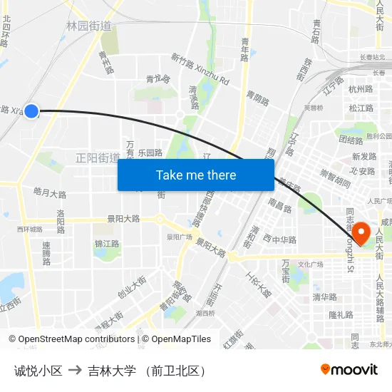 诚悦小区 to 吉林大学 （前卫北区） map