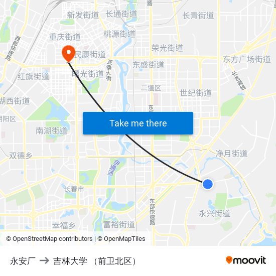 永安厂 to 吉林大学 （前卫北区） map