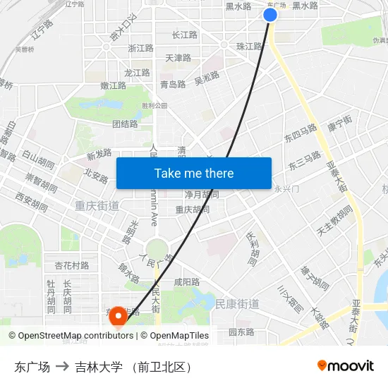 东广场 to 吉林大学 （前卫北区） map