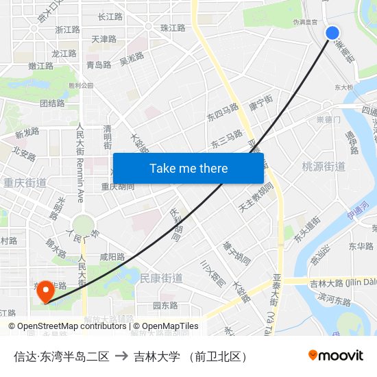 信达·东湾半岛二区 to 吉林大学 （前卫北区） map