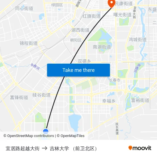 宜居路超越大街 to 吉林大学 （前卫北区） map