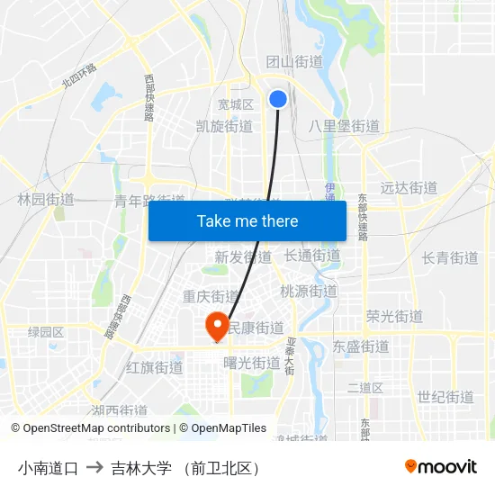 小南道口 to 吉林大学 （前卫北区） map