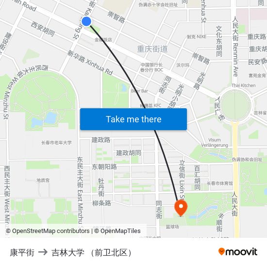 康平街 to 吉林大学 （前卫北区） map