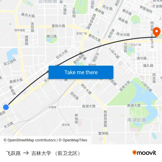 飞跃路 to 吉林大学 （前卫北区） map