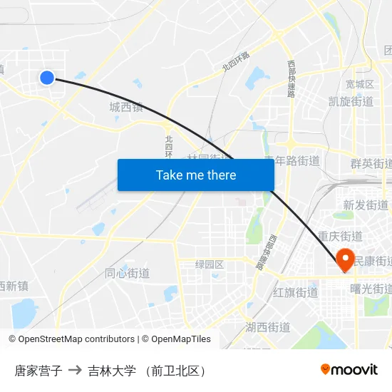 唐家营子 to 吉林大学 （前卫北区） map