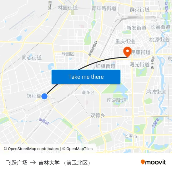 飞跃广场 to 吉林大学 （前卫北区） map