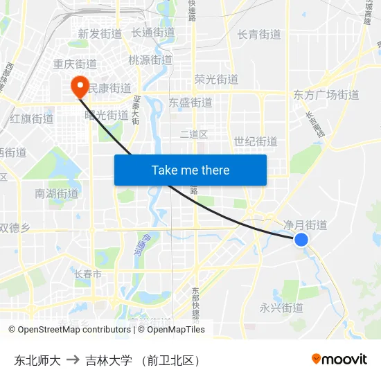 东北师大 to 吉林大学 （前卫北区） map