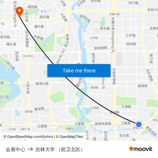 会展中心 to 吉林大学 （前卫北区） map