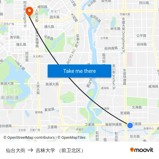 仙台大街 to 吉林大学 （前卫北区） map