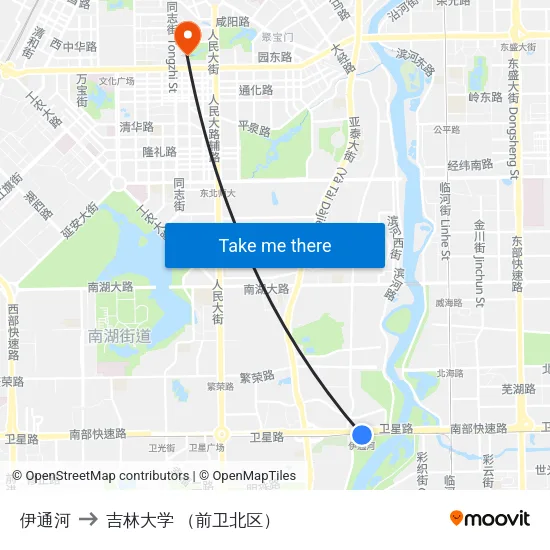 伊通河 to 吉林大学 （前卫北区） map