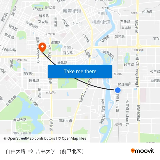 自由大路 to 吉林大学 （前卫北区） map