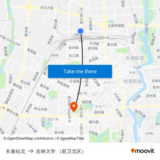 长春站北 to 吉林大学 （前卫北区） map