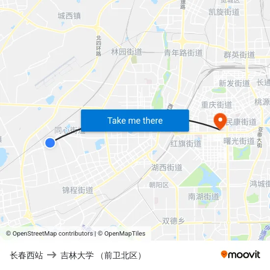 长春西站 to 吉林大学 （前卫北区） map