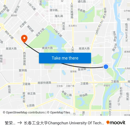 繁荣桥 to 长春工业大学Changchun University Of Technology map
