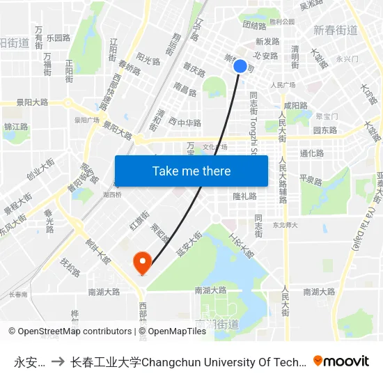 永安街 to 长春工业大学Changchun University Of Technology map