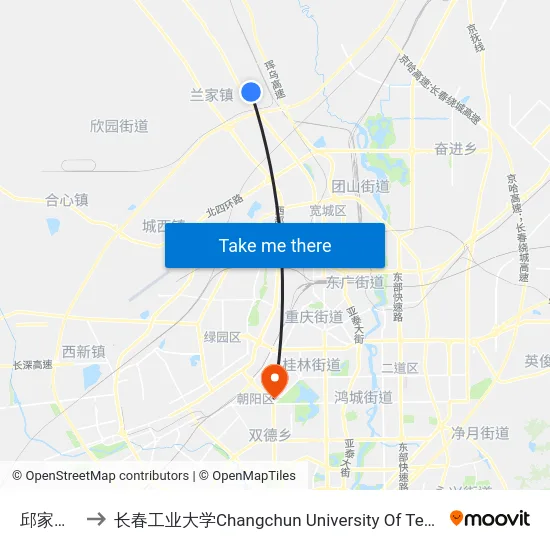 邱家小区 to 长春工业大学Changchun University Of Technology map