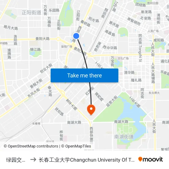 绿园交警队 to 长春工业大学Changchun University Of Technology map