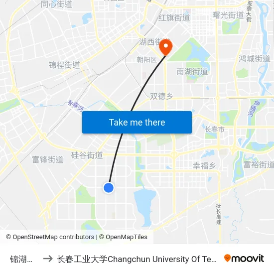 锦湖轮胎 to 长春工业大学Changchun University Of Technology map