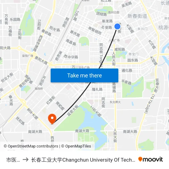 市医院 to 长春工业大学Changchun University Of Technology map