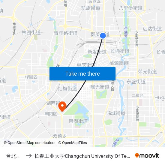 台北大路 to 长春工业大学Changchun University Of Technology map